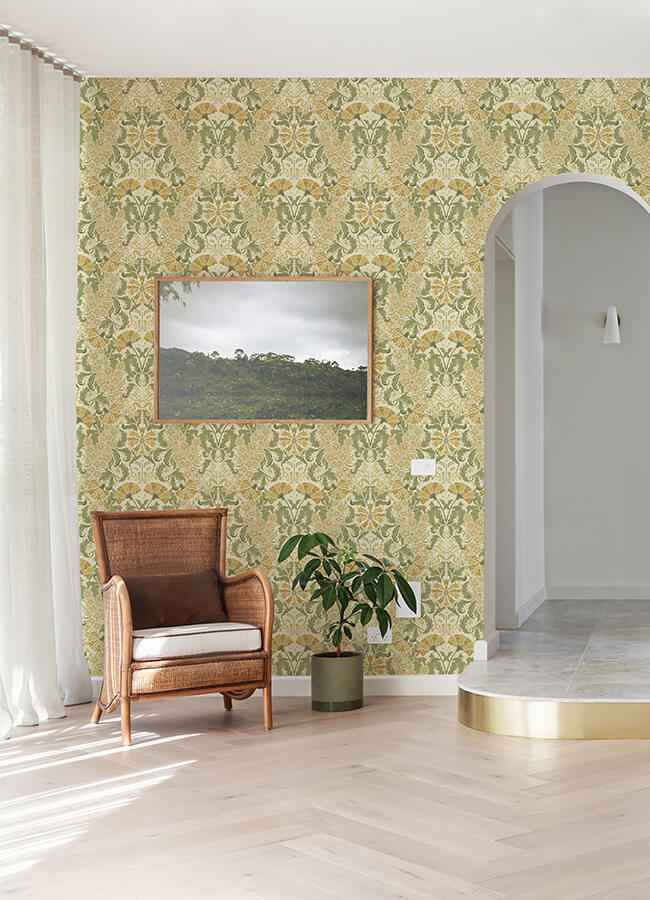 Ojvind Gold Floral Ogee Wallpaper - York Wallcoverings - 4080-83117 - York Wallcoverings Wallpaper