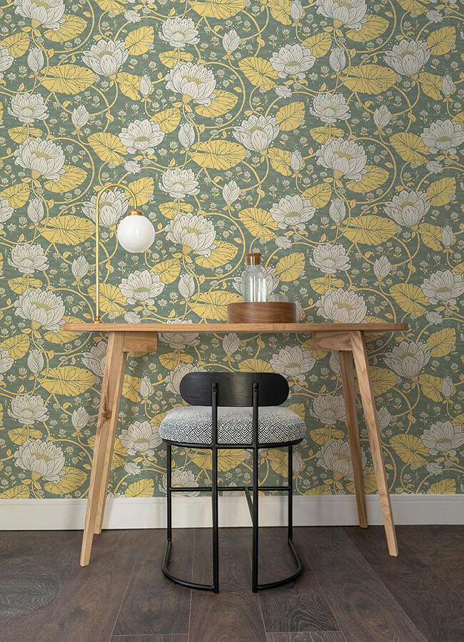 eva-yellow-lotus-dreams-wallpaper-york-wallcoverings-4080-83120 - York Wallcoverings Wallpaper