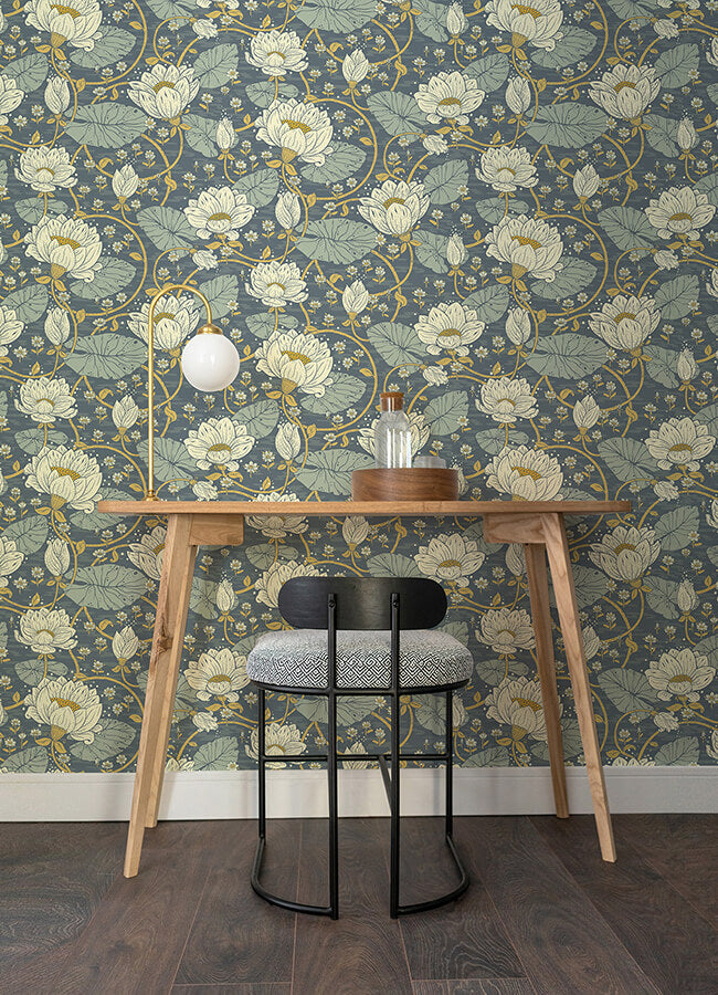 eva-blue-lotus-dreams-wallpaper-york-wallcoverings-4080-83122 - York Wallcoverings Wallpaper