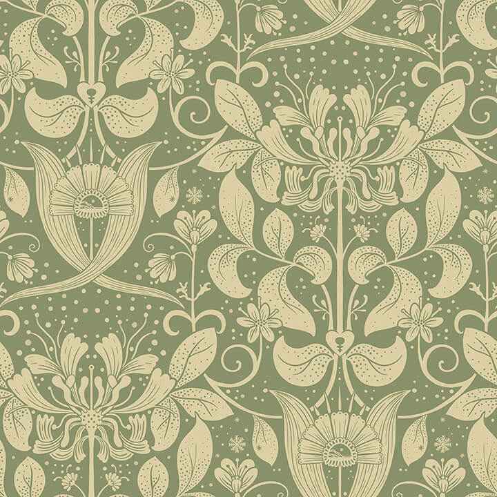 Berit Green Floral Crest Wallpaper - York Wallcoverings - 4080-83126