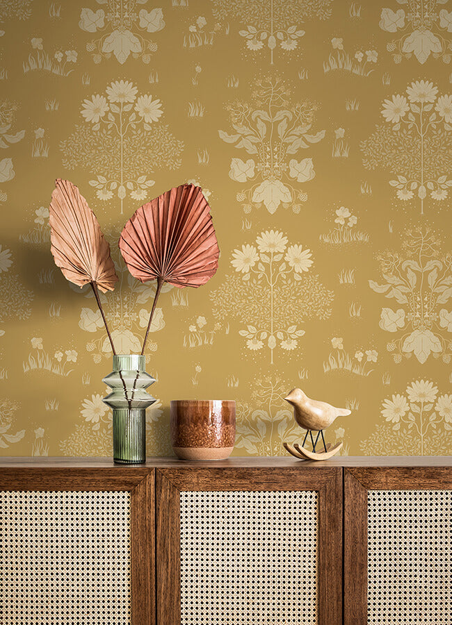 elda-gold-delicate-daisies-wallpaper-york-wallcoverings-4080-83135 - York Wallcoverings Papel pintado