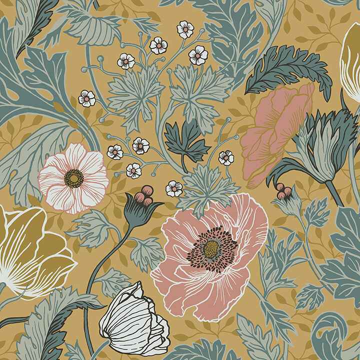 Anemone Mustard Floral Wallpaper - York Wallcoverings - 4080-33002 - York Wallcoverings Wallpaper