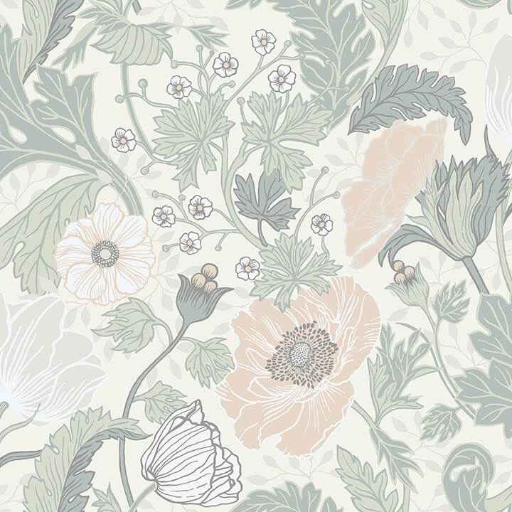 Anemone Light Grey Floral Wallpaper - York Wallcoverings - 4080-33000