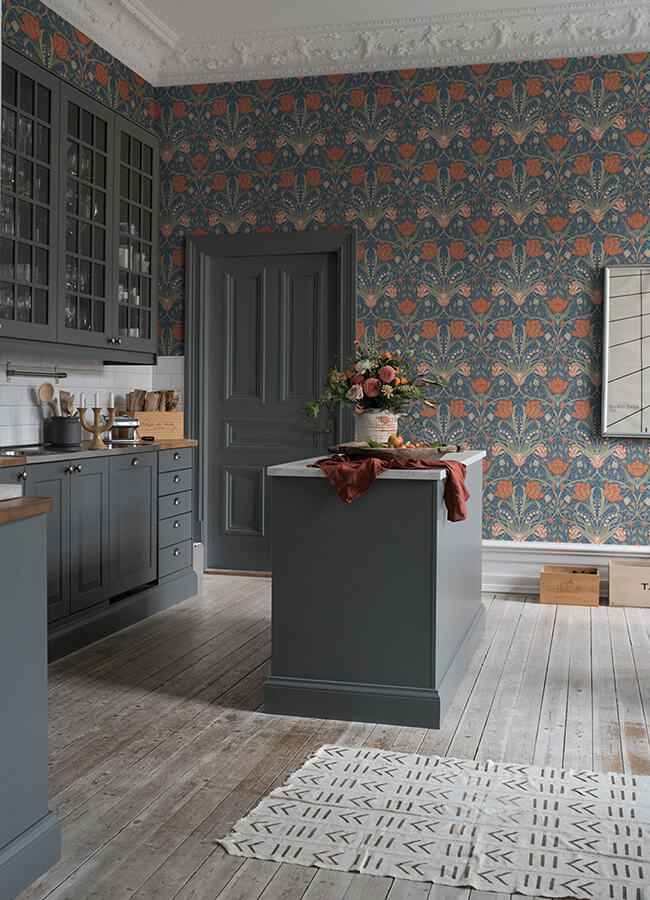 Fillippa Blue Tulip Wallpaper - York Wallcoverings - 4080-33009 - York Wallcoverings Wallpaper
