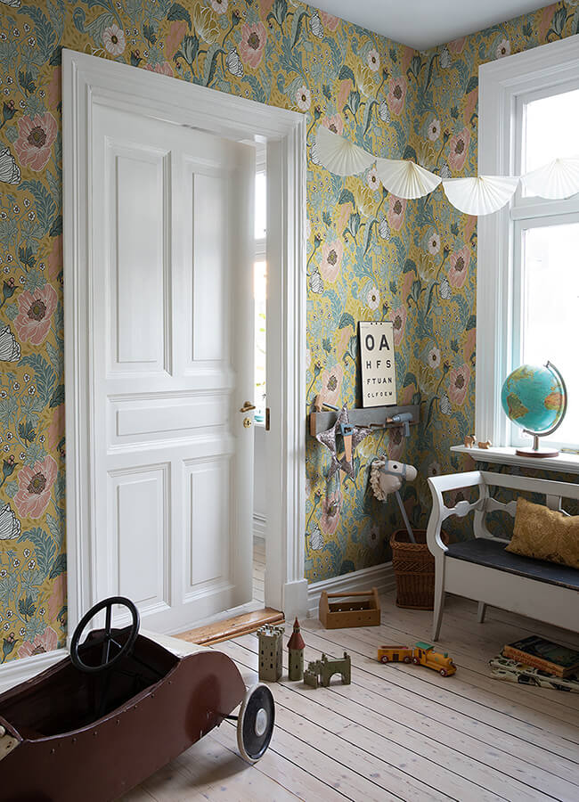 anemone-mustard-floral-wallpaper-york-wallcoverings-4080-33002 - York Wallcoverings Wallpaper