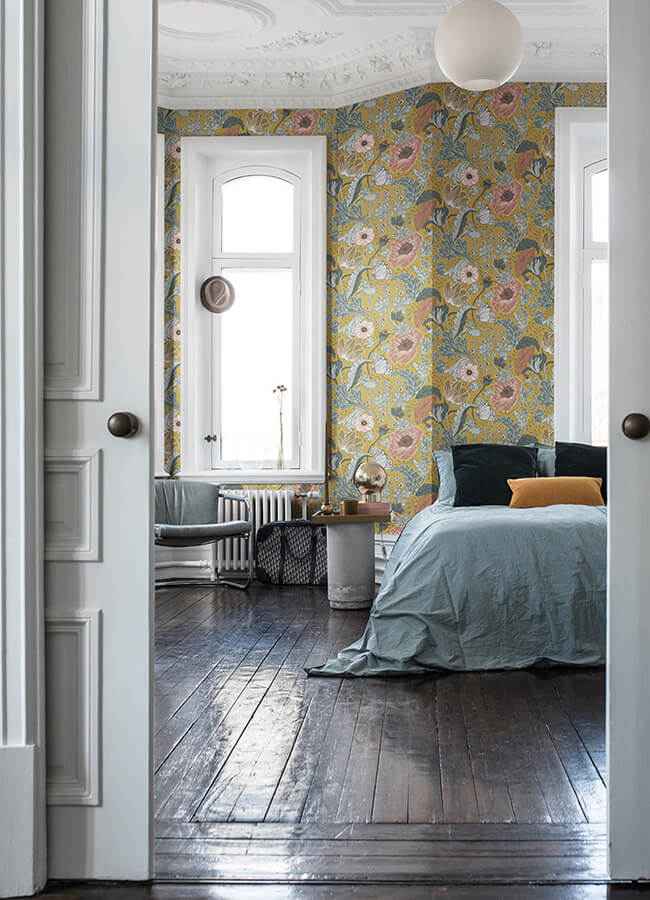 Anemone Mustard Floral Wallpaper - York Wallcoverings - 4080-33002 - York Wallcoverings Wallpaper