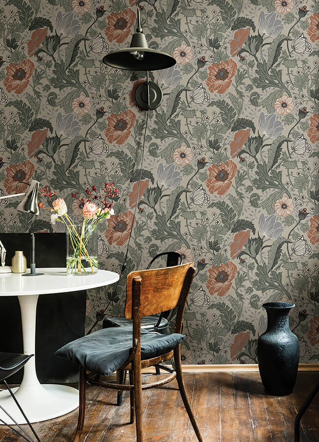 anemone-grey-floral-wallpaper-york-wallcoverings-4080-33001 - York Wallcoverings Wallpaper