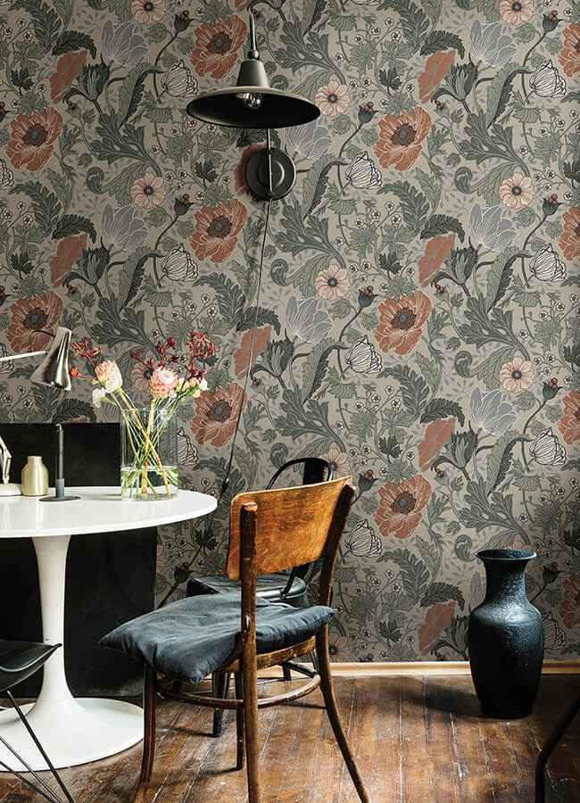 Anemone Grey Floral Wallpaper - York Wallcoverings - 4080-33001 - York Wallcoverings Wallpaper