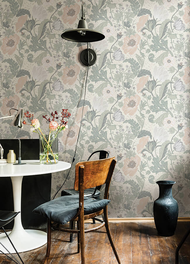 anemone-light-grey-floral-wallpaper-york-wallcoverings-4080-33000 - York Wallcoverings Wallpaper