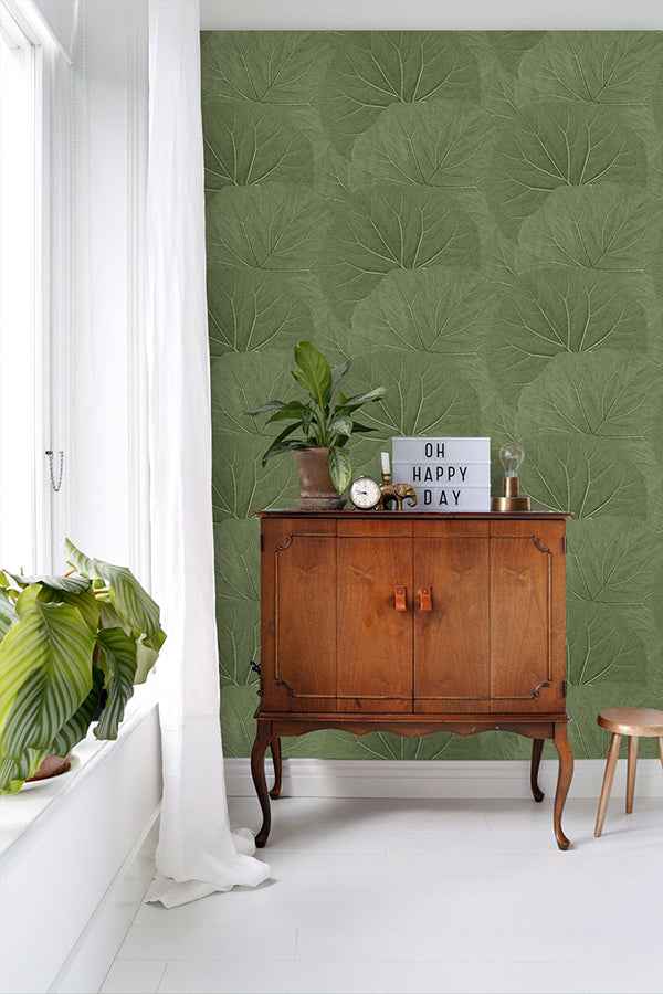 Xylem Olive Large Leaves Wallpaper - York Wallcoverings - DD138995 - York Wallcoverings Wallpaper