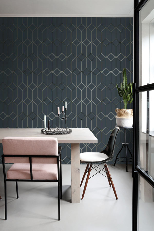 trilliant-dark-blue-art-deco-motif-wallpaper-york-wallcoverings-dd139225 - York Wallcoverings Wallpaper