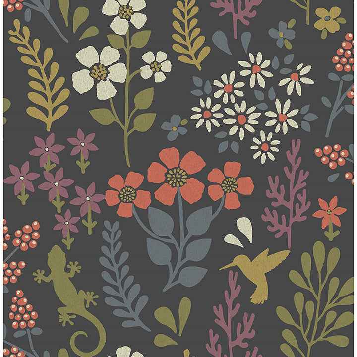 Karina Charcoal Meadow Wallpaper - York Wallcoverings - 2980-26170 - York Wallcoverings Wallpaper