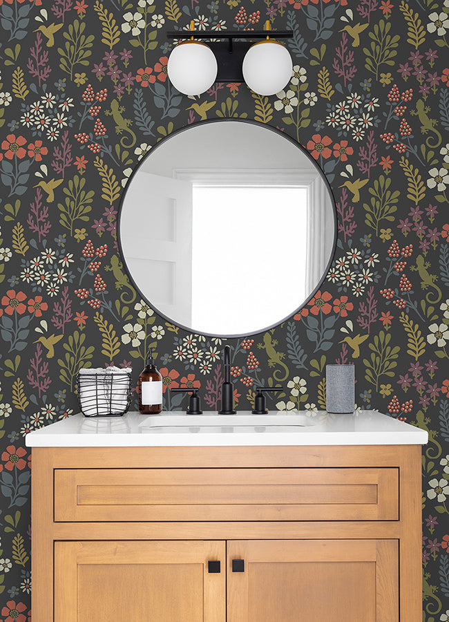 Karina Charcoal Meadow Wallpaper - York Wallcoverings - 2980-26170 - York Wallcoverings Wallpaper
