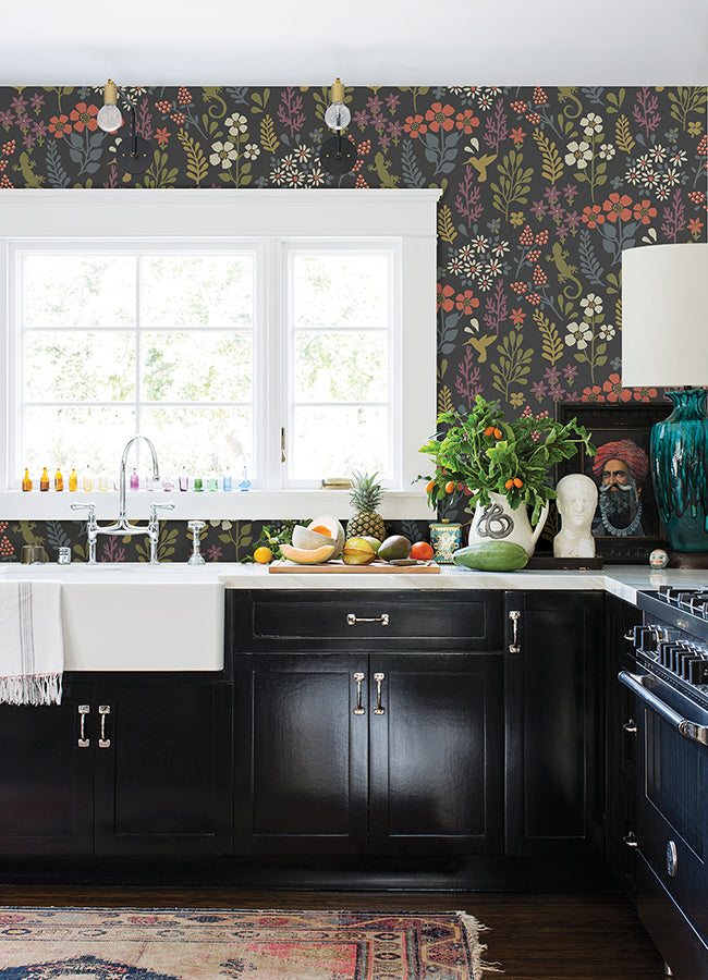 Karina Charcoal Meadow Wallpaper - York Wallcoverings - 2980-26170 - York Wallcoverings Wallpaper