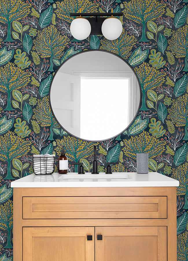 Kiah Blue Forest Wallpaper - York Wallcoverings - 2980-26186 - York Wallcoverings Wallpaper