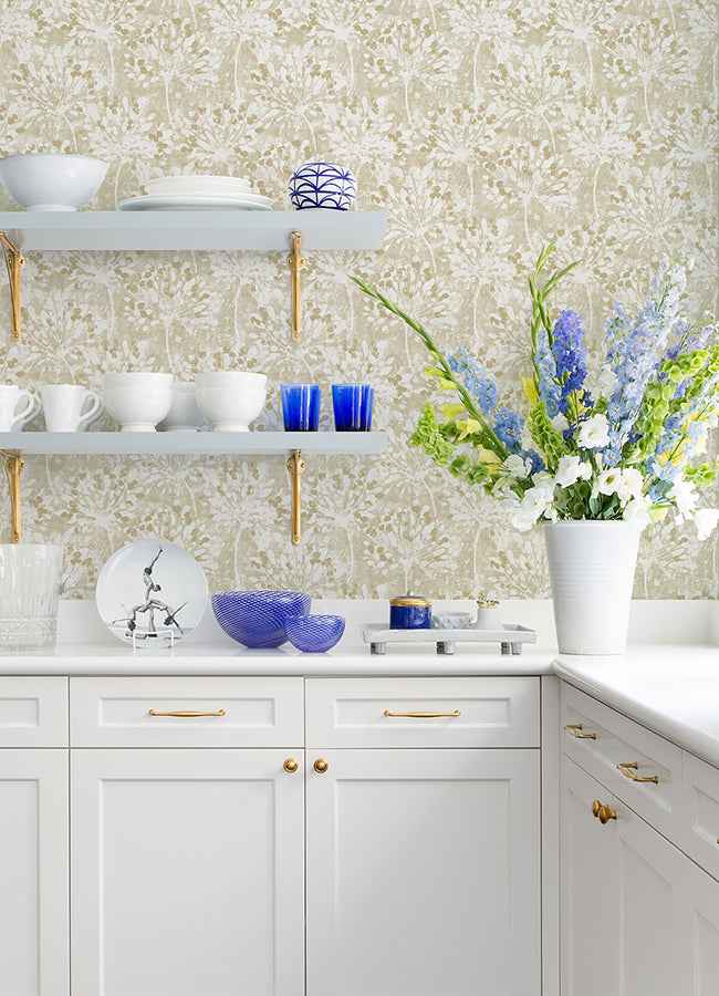 Dori Gold Painterly Floral Wallpaper - York Wallcoverings - 2980-26188 - York Wallcoverings Wallpaper