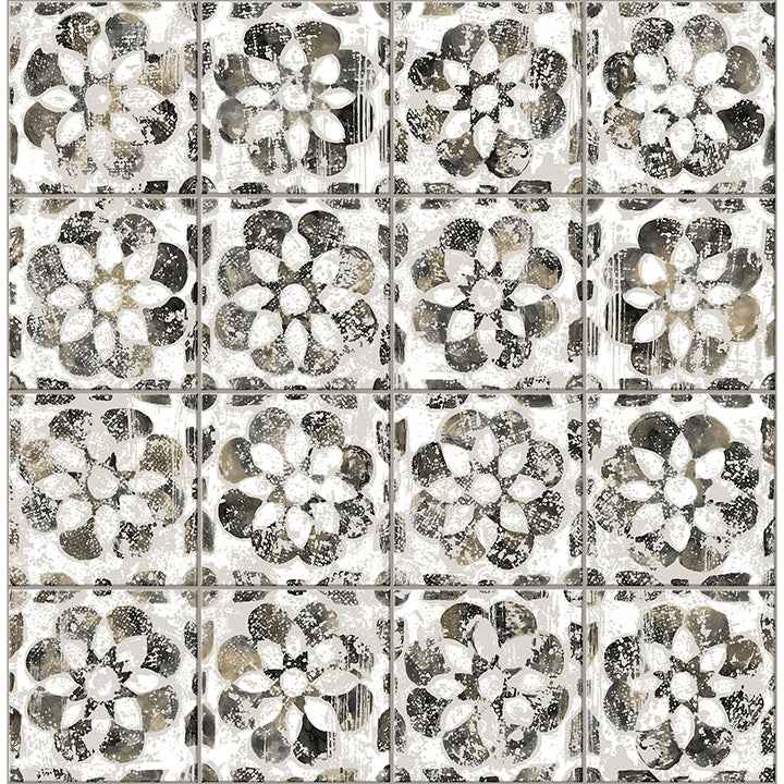 Izeda Black Floral Tile Wallpaper - York Wallcoverings - 2980-26196 - York Wallcoverings Wallpaper