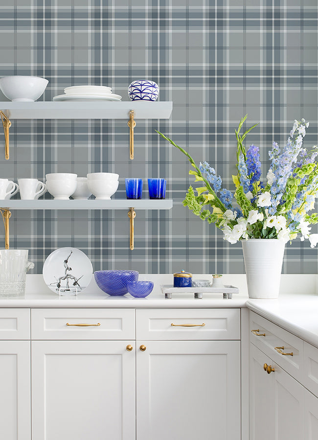 Sala Blue Plaid Wallpaper - York Wallcoverings - 2980-92120 - York Wallcoverings Wallpaper