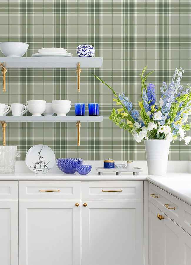Sala Green Plaid Wallpaper - York Wallcoverings - 2980-92122 - York Wallcoverings Wallpaper
