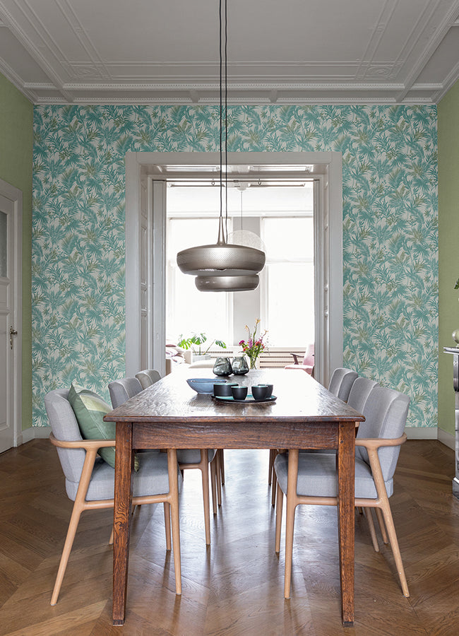 saura-teal-frond-wallpaper-york-wallcoverings-2980-704112 - York Wallcoverings Wallpaper