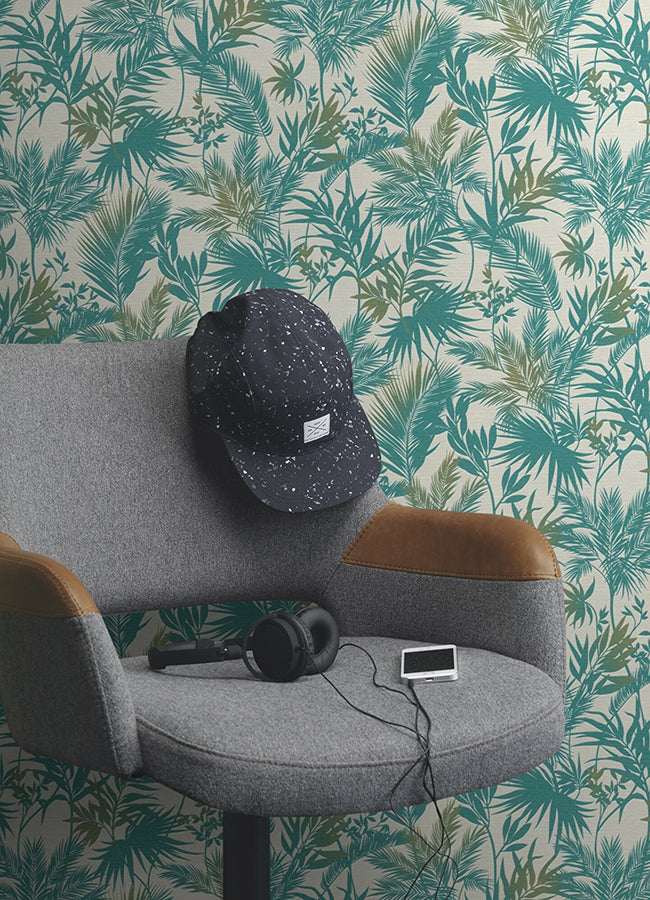 saura-teal-frond-wallpaper-york-wallcoverings-2980-704112 - York Wallcoverings Wallpaper