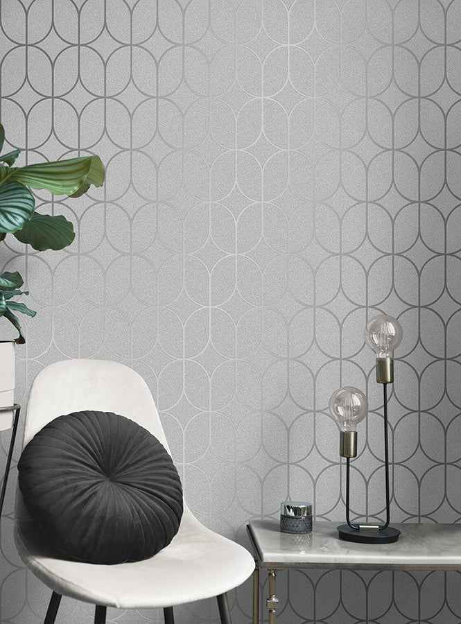 Raye Silver Rosco Trellis Wallpaper - York Wallcoverings - FD42803 - York Wallcoverings Wallpaper