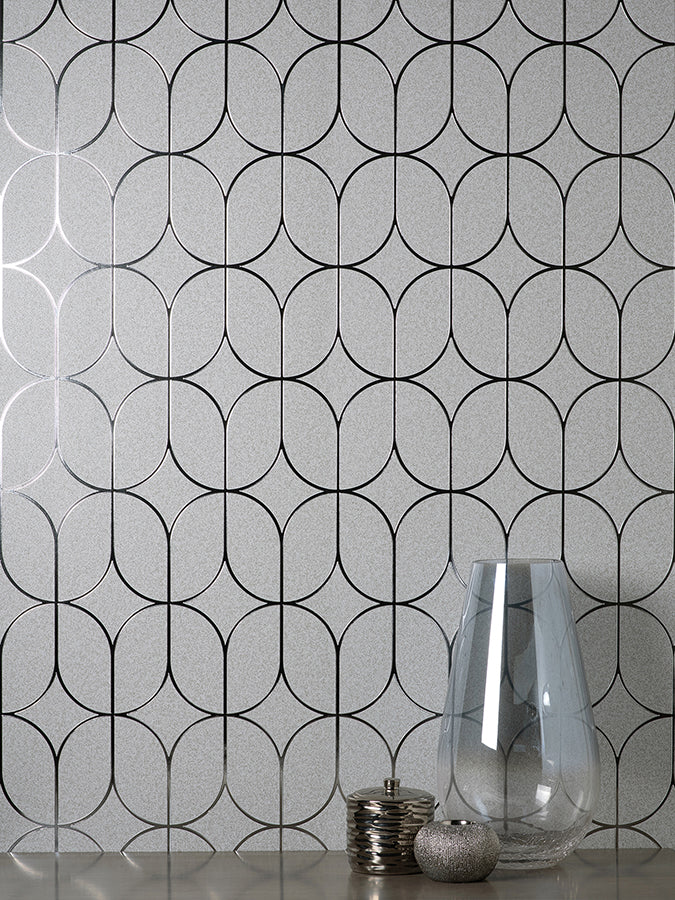 Raye Silver Rosco Trellis Wallpaper - York Wallcoverings - FD42803 - York Wallcoverings Wallpaper