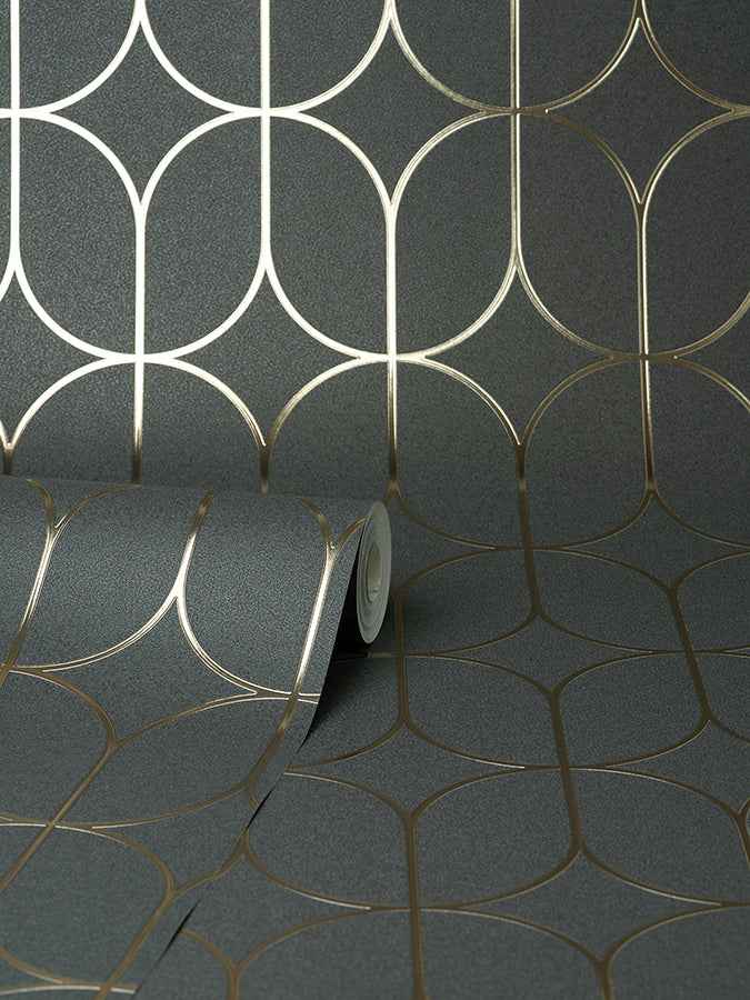 Raye Charcoal Rosco Trellis Wallpaper - York Wallcoverings - FD42804 - York Wallcoverings Wallpaper