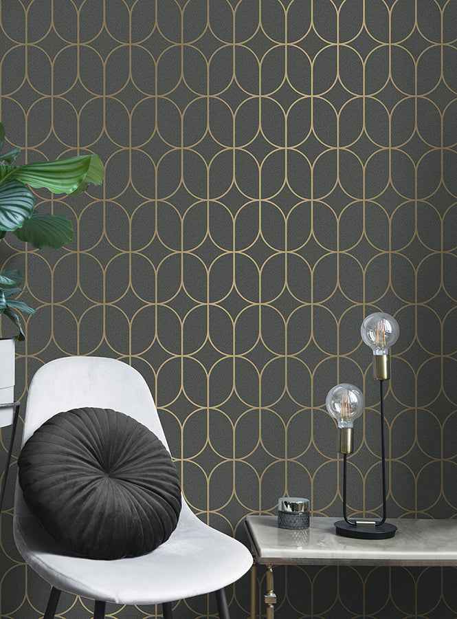 Raye Charcoal Rosco Trellis Wallpaper - York Wallcoverings - FD42804 - York Wallcoverings Wallpaper