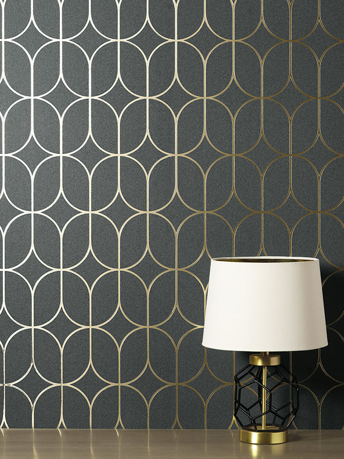 Raye Charcoal Rosco Trellis Wallpaper - York Wallcoverings - FD42804 - York Wallcoverings Wallpaper
