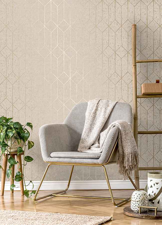 Hayden Bone Concrete Trellis Wallpaper - York Wallcoverings - 4125-26702 - York Wallcoverings Wallpaper