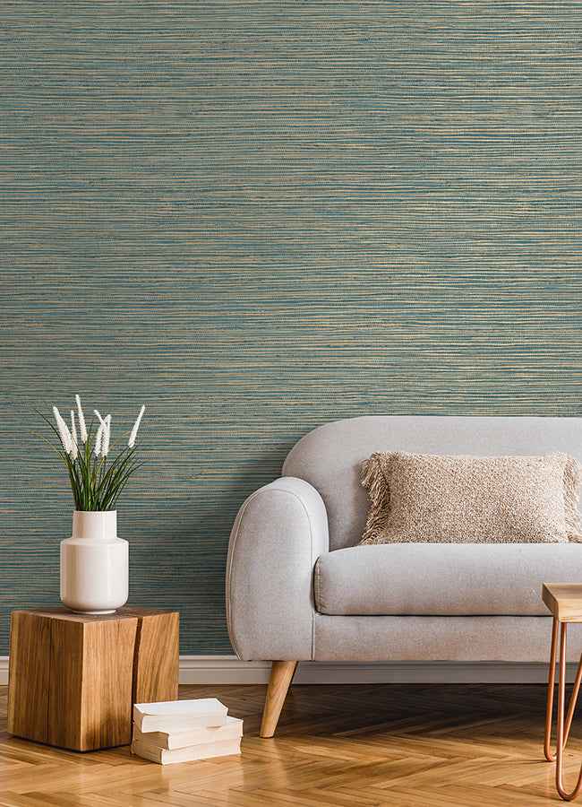 Alton Teal Faux Grasscloth Wallpaper - York Wallcoverings - 4125-26717 - York Wallcoverings Wallpaper