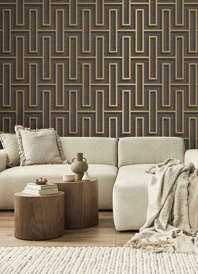 Henley Black Geometric Grasscloth Wallpaper - York Wallcoverings - 4125-26722 - York Wallcoverings Wallpaper