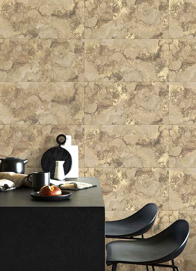 Aria Light Brown Marbled Tile Wallpaper - York Wallcoverings - 4125-26733 - York Wallcoverings Wallpaper