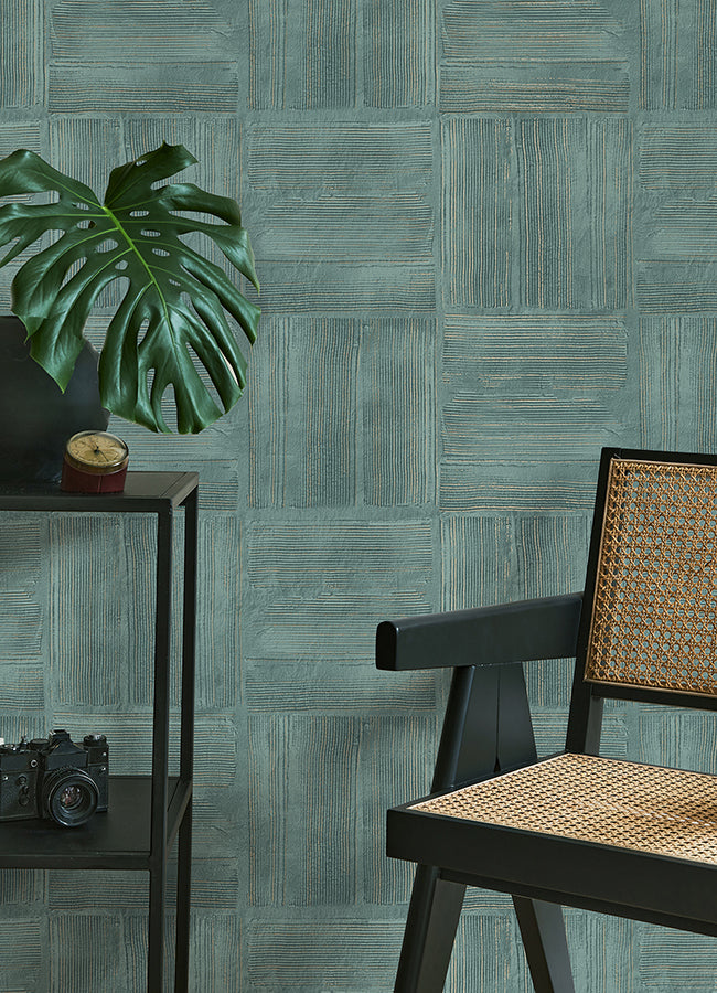 jasper-teal-block-texture-wallpaper-york-wallcoverings-4125-26737 - York Wallcoverings Papel pintado
