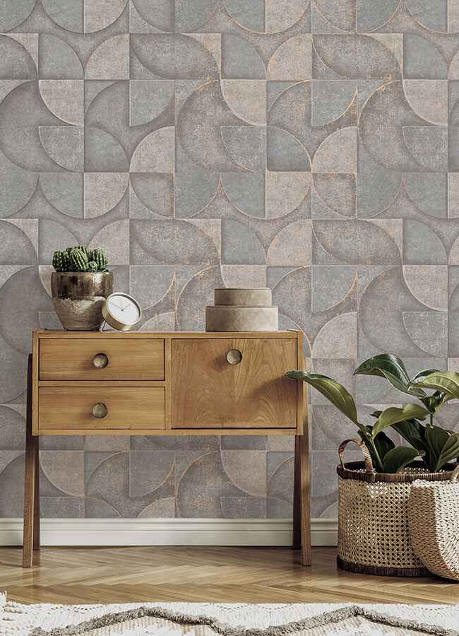 Addison Grey Retro Geo Wallpaper - York Wallcoverings - 4125-26749 - York Wallcoverings Wallpaper
