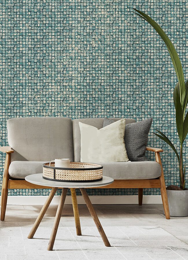 kingsley-blue-tiled-wallpaper-york-wallcoverings-4125-26758 - York Wallcoverings Wallpaper