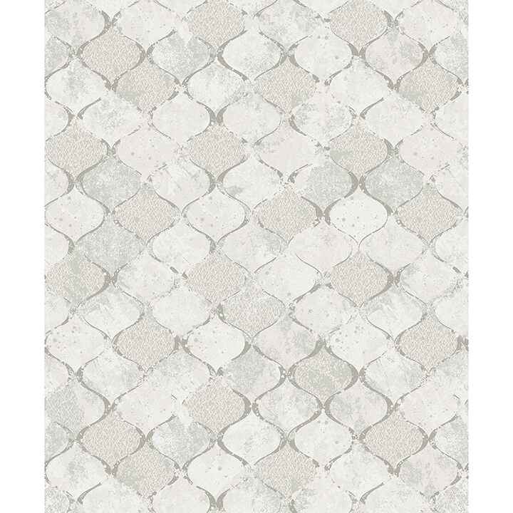 Pilak Silver Ogee Tile Wallpaper - York Wallcoverings - 4105-86608