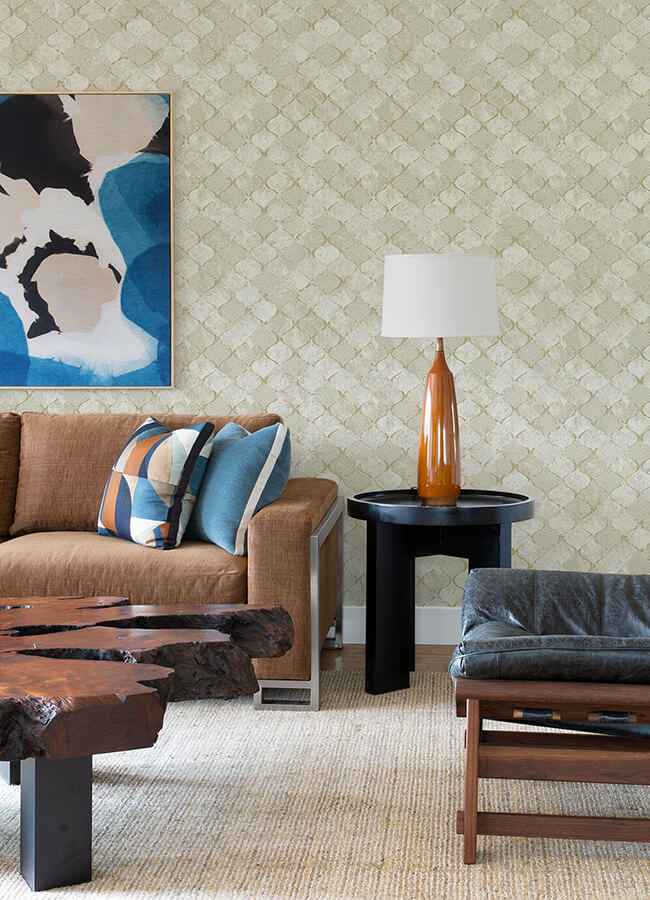 Pilak Gold Ogee Tile Wallpaper - York Wallcoverings - 4105-86609 - York Wallcoverings Wallpaper