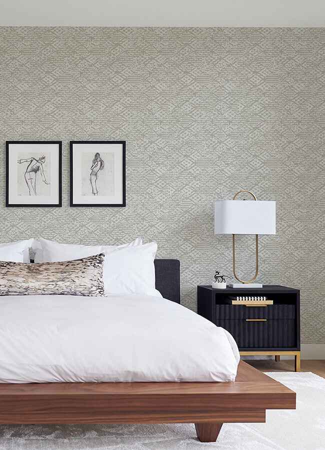 Helene Silver Glitter Geometric Wallpaper - York Wallcoverings - 4105-86620 - York Wallcoverings Wallpaper