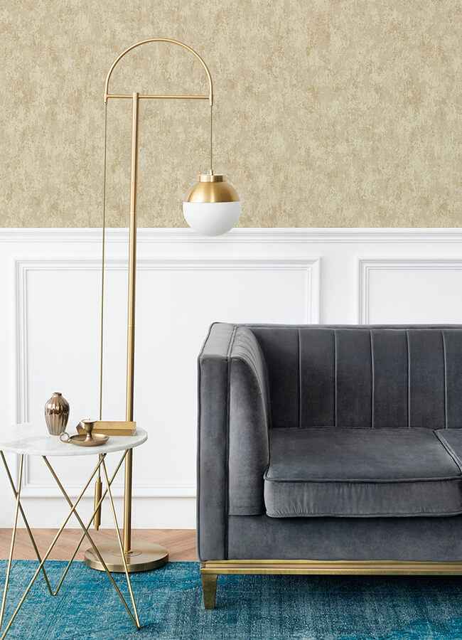 Haliya Champagne Metallic Plaster Wallpaper - York Wallcoverings - 4105-86659 - York Wallcoverings Wallpaper