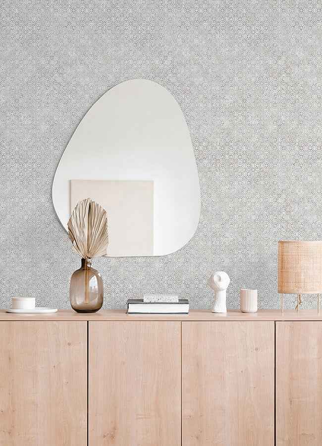 Khauta Sterling Floral Geometric Wallpaper - York Wallcoverings - 4105-86665 - York Wallcoverings Wallpaper