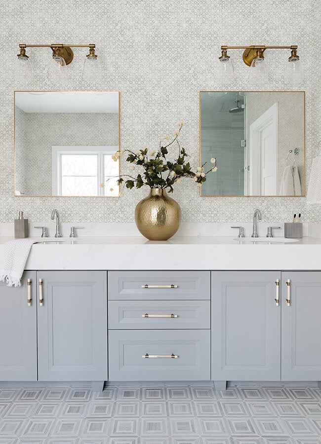 Khauta Silver Floral Geometric Wallpaper - York Wallcoverings - 4105-86666 - York Wallcoverings Wallpaper