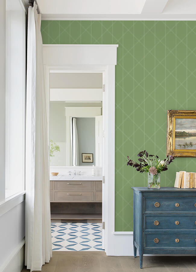 walcott-light-green-stitched-trellis-wallpaper-york-wallcoverings-4074-26605 - York Wallcoverings Papel pintado