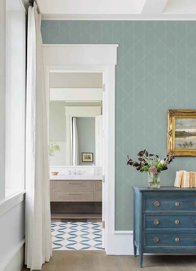 Walcott Seafoam Stitched Trellis Wallpaper - York Wallcoverings - 4074-26606 - York Wallcoverings Wallpaper