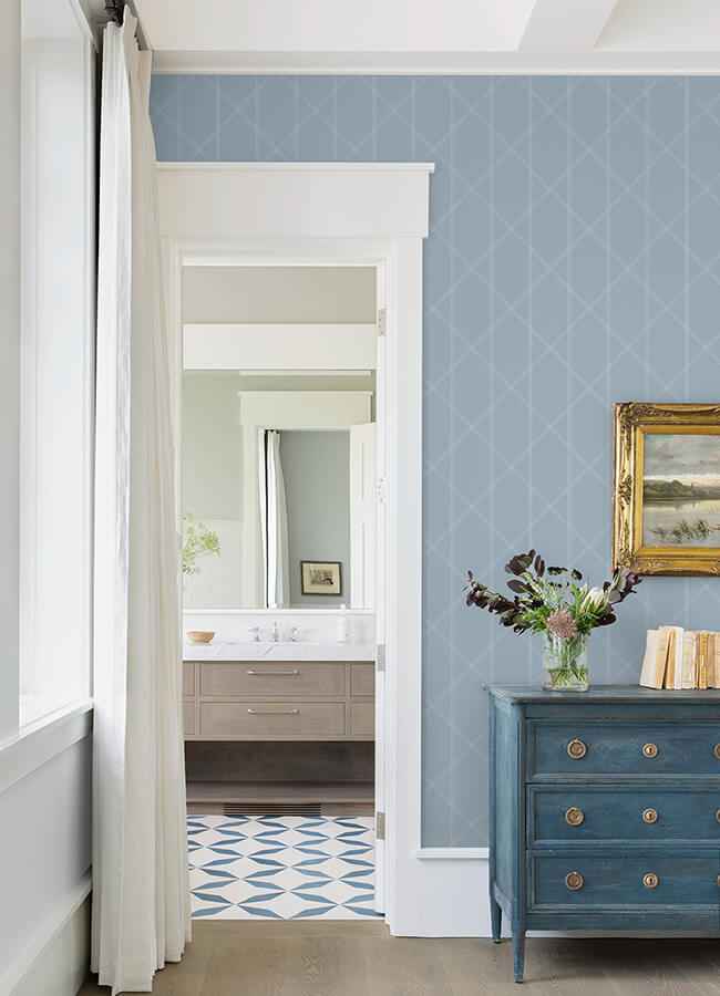 Walcott Light Blue Stitched Trellis Wallpaper - York Wallcoverings - 4074-26607 - York Wallcoverings Wallpaper