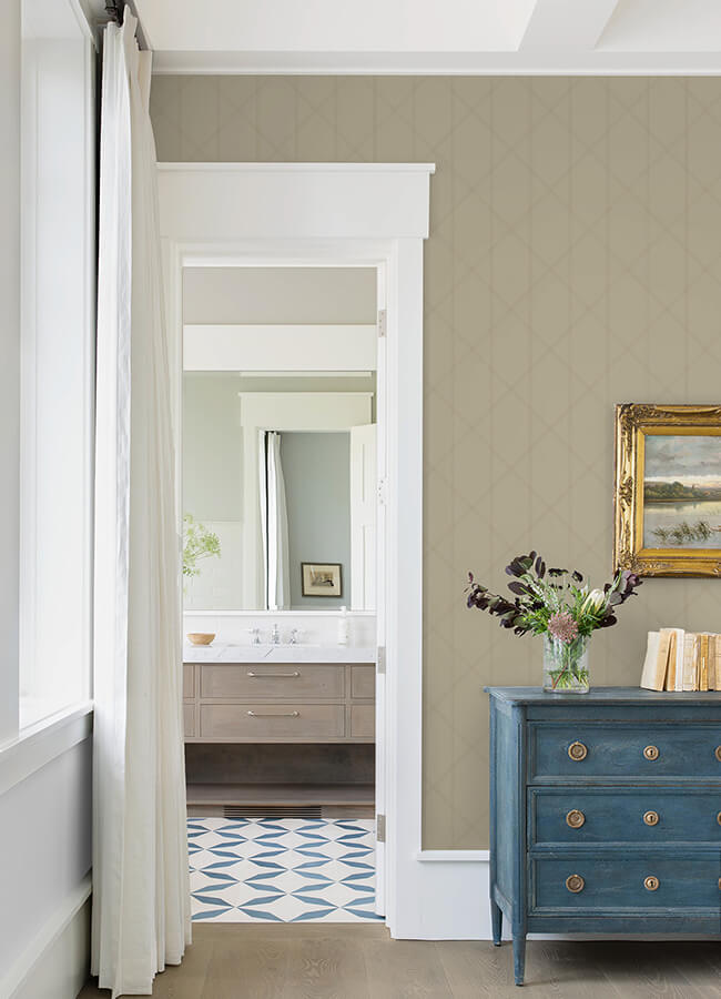 walcott-taupe-stitched-trellis-wallpaper-york-wallcoverings-4074-26610 - York Wallcoverings Papel pintado