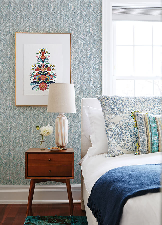 fernback-blue-ornate-botanical-wallpaper-york-wallcoverings-4074-26611 - York Wallcoverings Papel pintado