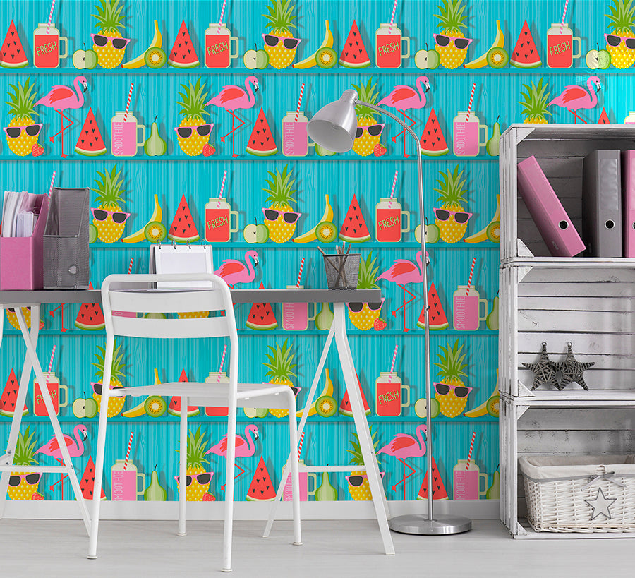 kids-teal-tropical-shelves-wallpaper-york-wallcoverings-fd42210 - York Wallcoverings Papel pintado