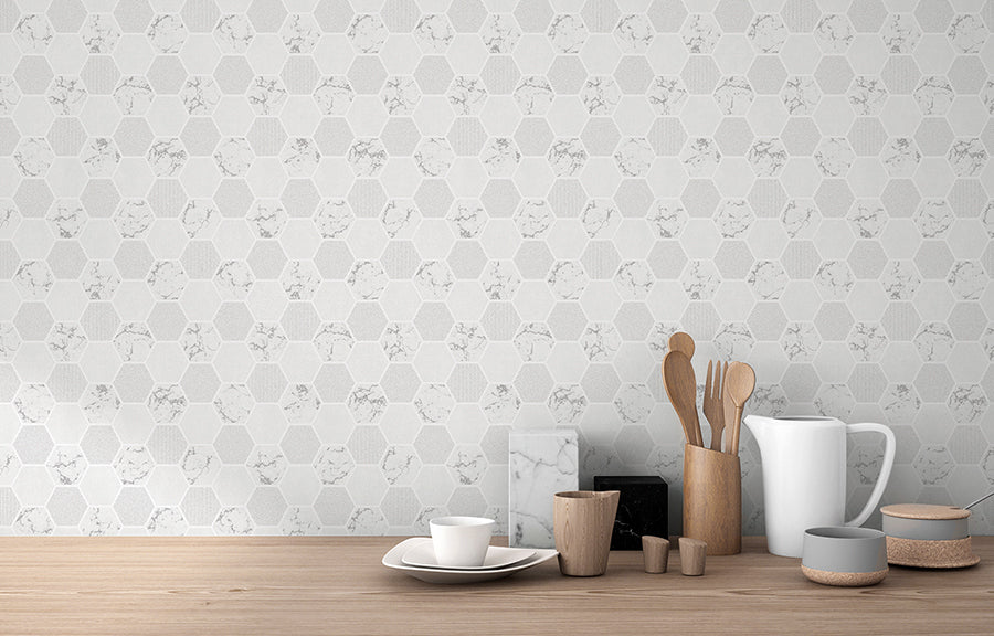 Ceramica Grey Hexagon Tile Wallpaper - York Wallcoverings - FD42411 - York Wallcoverings Wallpaper